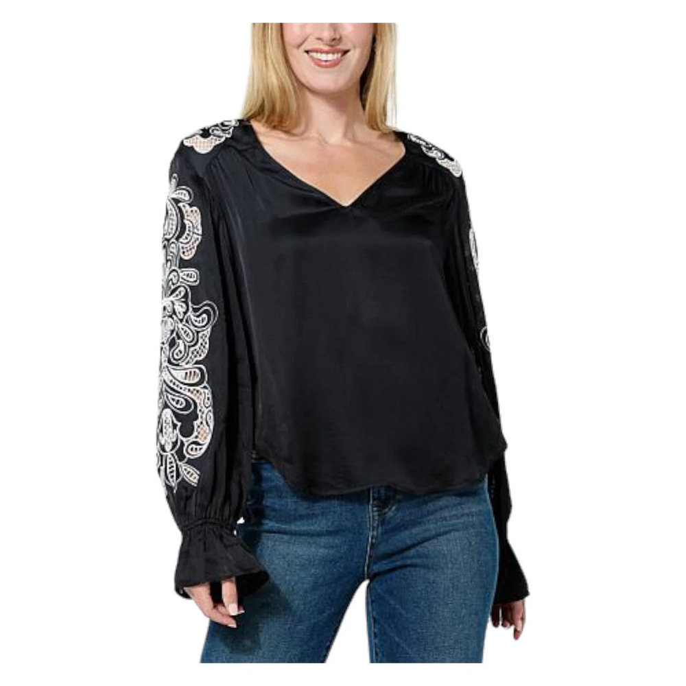 La Joie Schiffly Embroidered Blouse Caviar - Regular